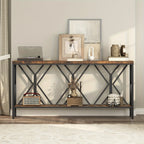 Rustic Brown And Black 70.9'' Extra Long Console Table, Industrial Sofa Table Behind Couch, 2 Tier Narrow Entryway Table with Storage Shelf, for Living Room House Of Avana