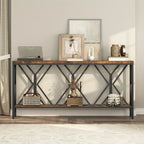 Rustic Brown And Black 70.9'' Extra Long Console Table, Industrial Sofa Table Behind Couch, 2 Tier Narrow Entryway Table with Storage Shelf, for Living Room House Of Avana [[SKU:HOA-SOF-016]]