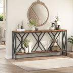 Rustic Brown And Black 70.9'' Extra Long Console Table, Industrial Sofa Table Behind Couch, 2 Tier Narrow Entryway Table with Storage Shelf, for Living Room House Of Avana