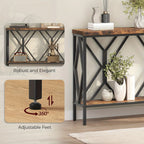 Rustic Brown And Black 70.9'' Extra Long Console Table, Industrial Sofa Table Behind Couch, 2 Tier Narrow Entryway Table with Storage Shelf, for Living Room House Of Avana