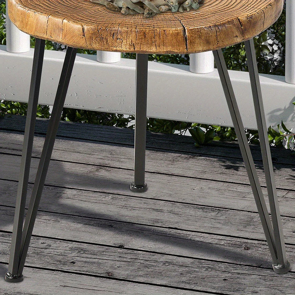 Outdoor Side Table, Round Faux Wood End Table with Oak Colored Table Top and Triangular Metal Feet, Light Weight Accent Table for Living Room, Bedroom or Balcony, 19x20inches House Of Avana