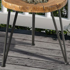 Outdoor Side Table, Round Faux Wood End Table with Oak Colored Table Top and Triangular Metal Feet, Light Weight Accent Table for Living Room, Bedroom or Balcony, 19x20inches House Of Avana