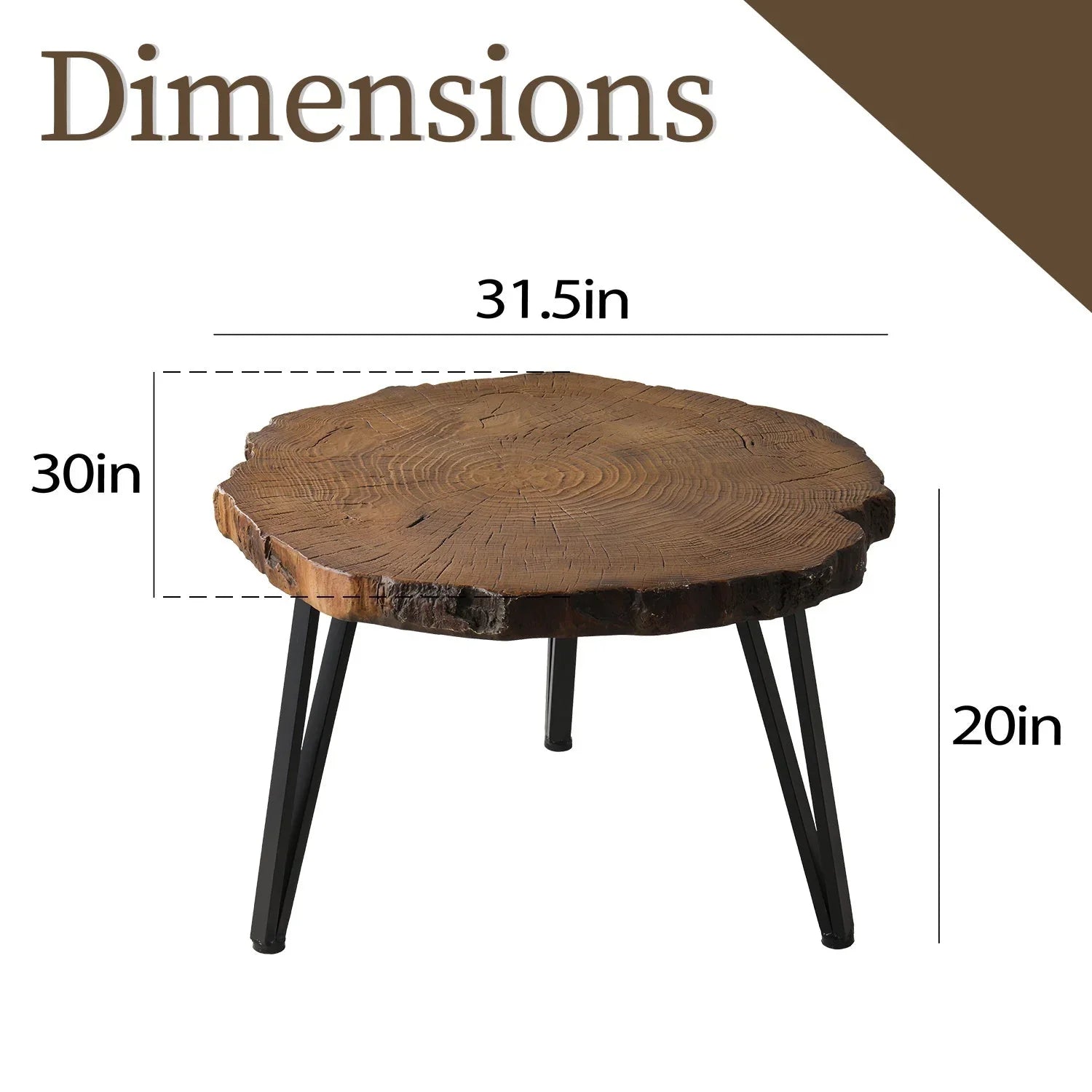 Outdoor Side Table, Round Faux Wood End Table with Oak Colored Table Top and Triangular Metal Feet, Light Weight Accent Table for Living Room, Bedroom or Balcony, 19x20inches House Of Avana