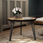 Outdoor Side Table, Round Faux Wood End Table with Oak Colored Table Top and Triangular Metal Feet, Light Weight Accent Table for Living Room, Bedroom or Balcony, 19x20inches House Of Avana [[SKU:HOA-END-005]]