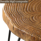 Outdoor Side Table, Round Faux Wood End Table with Oak Colored Table Top and Triangular Metal Feet, Light Weight Accent Table for Living Room, Bedroom or Balcony, 19x20inches House Of Avana