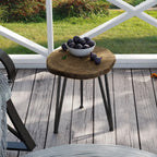 Outdoor Side Table, Round Faux Wood End Table with Oak Colored Table Top and Triangular Metal Feet, Light Weight Accent Table for Living Room, Bedroom or Balcony, 19x20inches House Of Avana