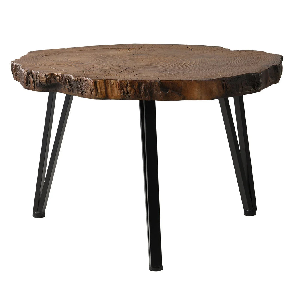 Outdoor Side Table, Round Faux Wood End Table with Oak Colored Table Top and Triangular Metal Feet, Light Weight Accent Table for Living Room, Bedroom or Balcony, 19x20inches House Of Avana