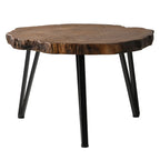 Outdoor Side Table, Round Faux Wood End Table with Oak Colored Table Top and Triangular Metal Feet, Light Weight Accent Table for Living Room, Bedroom or Balcony, 19x20inches House Of Avana