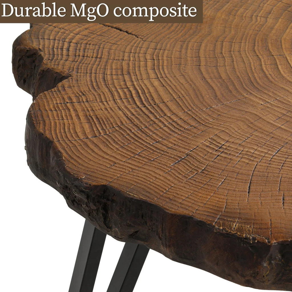 Outdoor Side Table, Round Faux Wood End Table with Oak Colored Table Top and Triangular Metal Feet, Light Weight Accent Table for Living Room, Bedroom or Balcony, 19x20inches House Of Avana