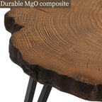 Outdoor Side Table, Round Faux Wood End Table with Oak Colored Table Top and Triangular Metal Feet, Light Weight Accent Table for Living Room, Bedroom or Balcony, 19x20inches House Of Avana