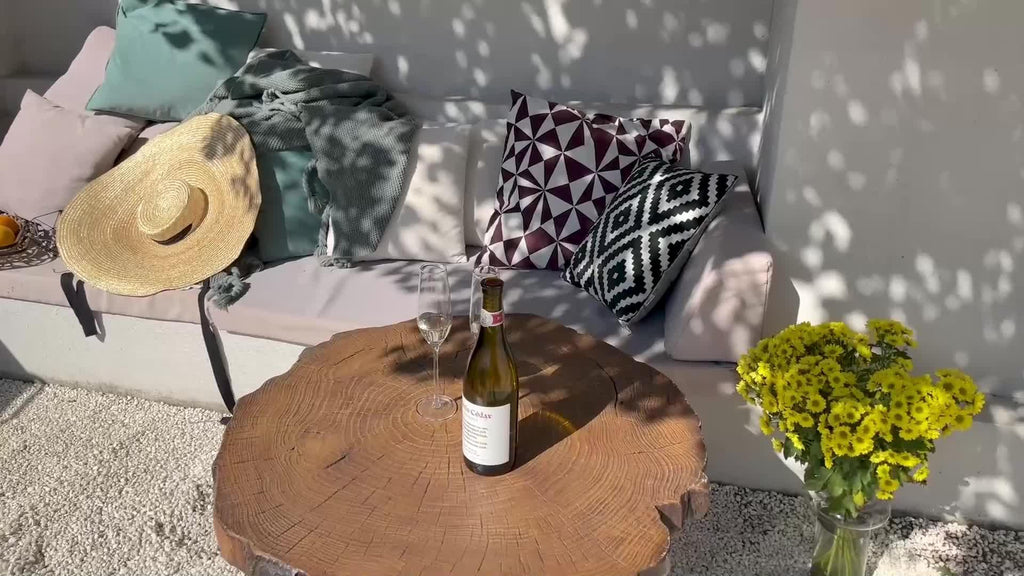 Outdoor Side Table, Round Faux Wood End Table with Oak Colored Table Top and Triangular Metal Feet, Light Weight Accent Table for Living Room, Bedroom or Balcony, 19x20inches House Of Avana