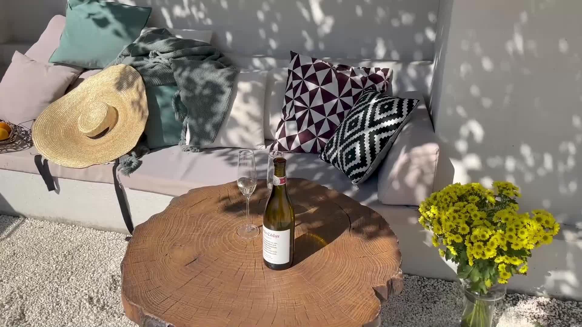 Outdoor Side Table, Round Faux Wood End Table with Oak Colored Table Top and Triangular Metal Feet, Light Weight Accent Table for Living Room, Bedroom or Balcony, 19x20inches House Of Avana