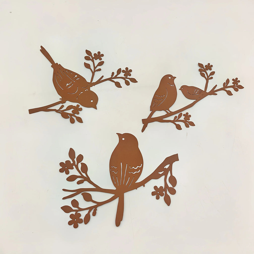 Rustic Metal Bird Wall Decor, 3d Silhouette, S Set, in-use display - House Of Avana