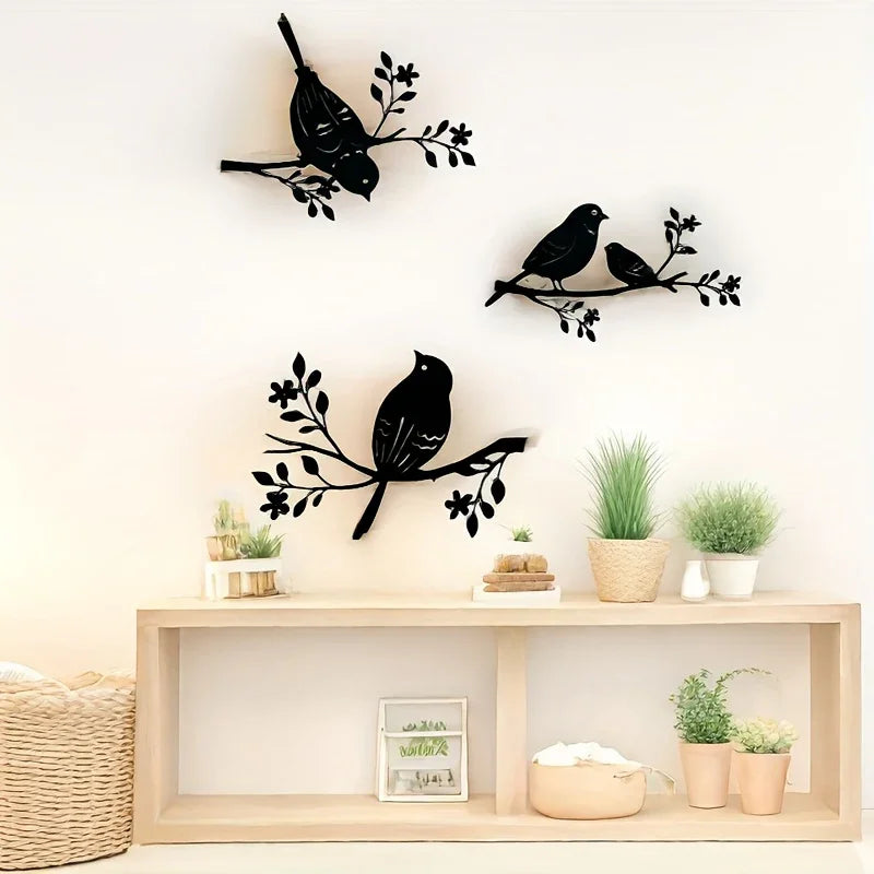 Rustic Metal Bird Wall Decor, 3d Silhouette, S Set, back view - House Of Avana