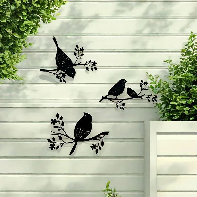 Rustic Metal Bird Wall Decor, 3d Silhouette, S Set, side view - House Of Avana