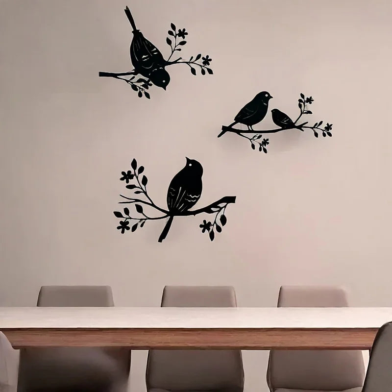 Rustic Metal Bird Wall Decor, 3d Silhouette, S Set, angled view - House Of Avana