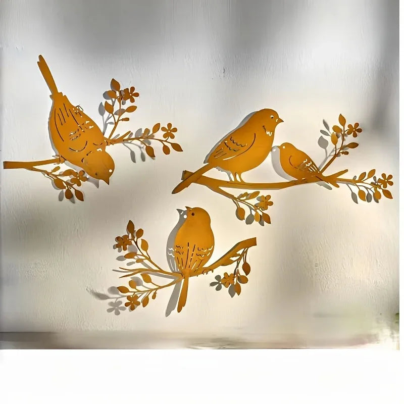 Rustic Metal Bird Wall Decor, 3d Silhouette, S Set, angled view - House Of Avana