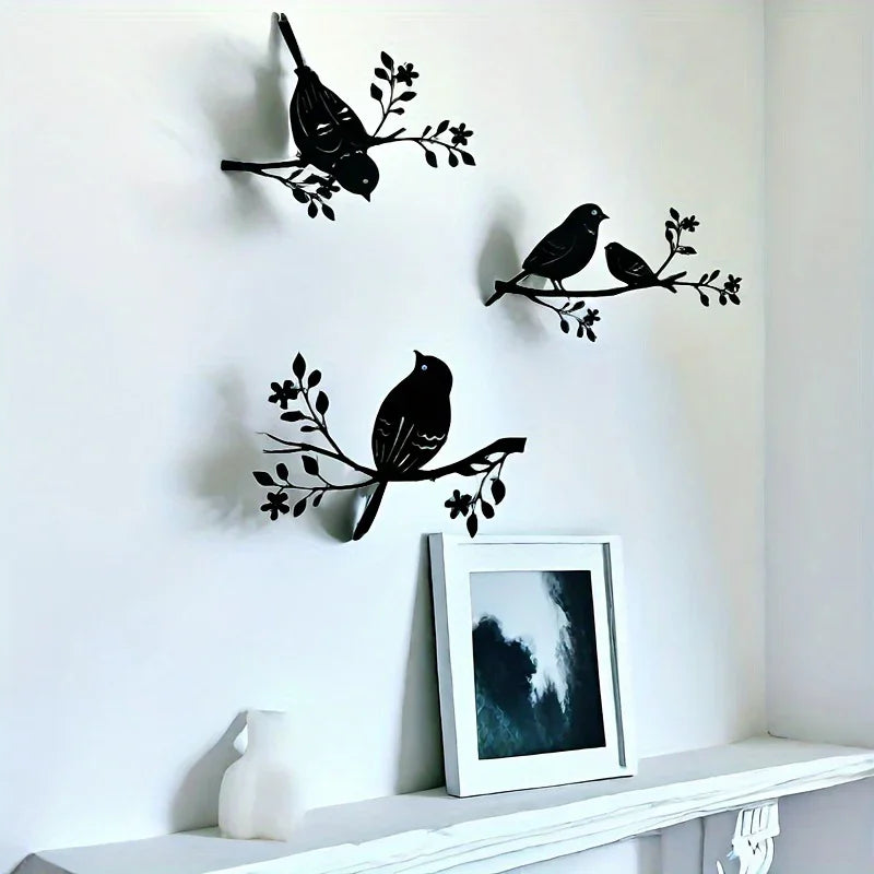 Rustic Metal Bird Wall Decor, 3d Silhouette, S Set, front view - House Of Avana