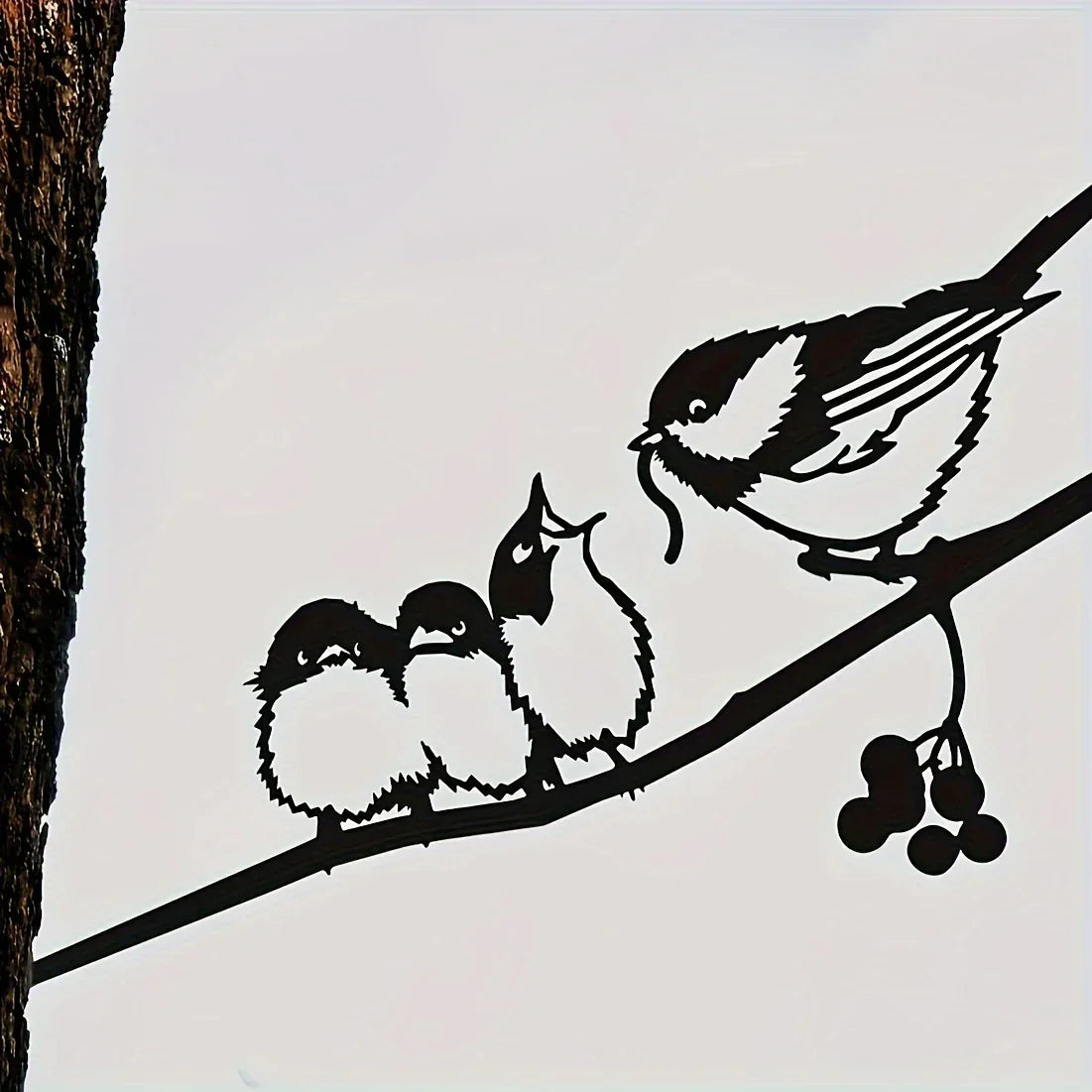 Delightful Birds Silhouette Metal Decoration - Rustic Farmhouse Garden Accent, Feeding Bird Animal Stump... - House Of Avana