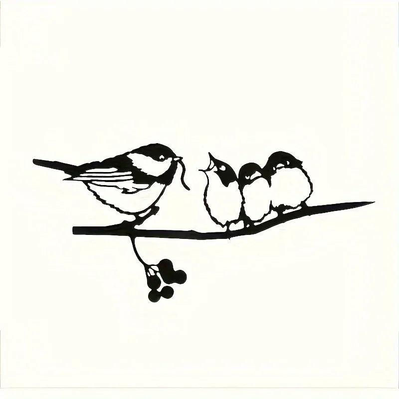 Delightful Birds Silhouette Metal Decoration - Rustic Farmhouse Garden Accent, Feeding Bird Animal Stump... - House Of Avana