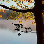 Delightful Birds Silhouette Metal Decoration - Rustic Farmhouse Garden Accent, Feeding Bird Animal Stump... - House Of Avana