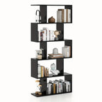 5-tier Geometric S-shaped Bookcase, Rustic Wooden Room Divider Storage Display Shelf, 62.5" Tall... - House Of Avana [[SKU:HOA-STO-022]]