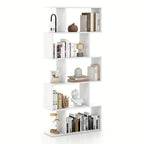 5-tier Geometric S-shaped Bookcase, Rustic Wooden Room Divider Storage Display Shelf, 62.5" Tall... - House Of Avana [[SKU:HOA-STO-022]]