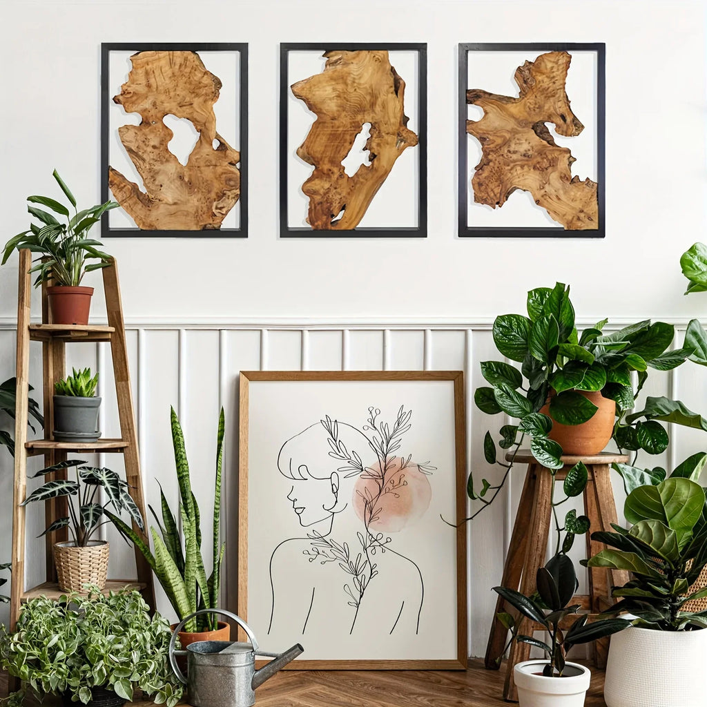 Rustic Wood Wall Art, Panel Metal Frame, 12x16 Inch Natural Wood Decor, front view - House Of Avana