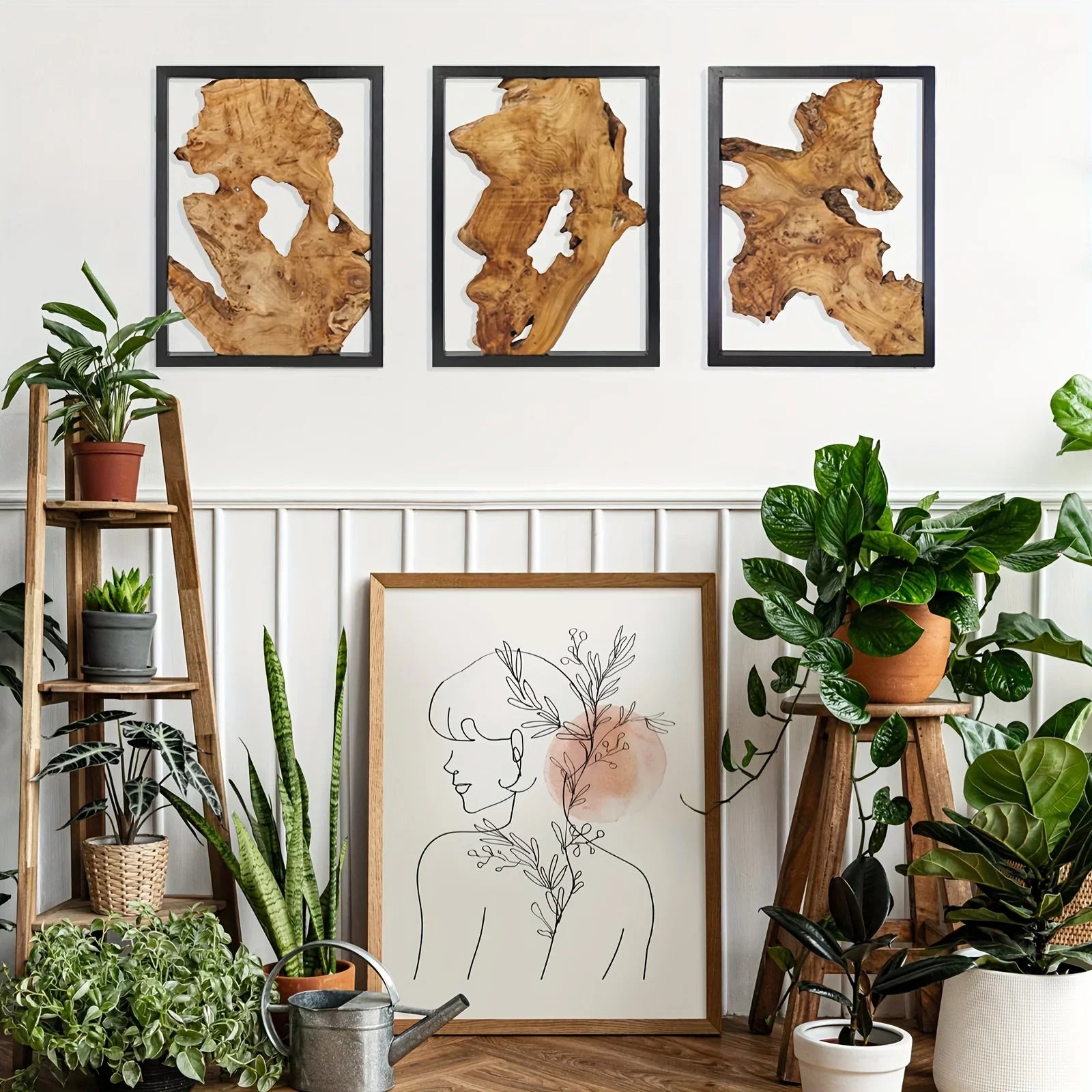 Rustic Wood Wall Art, Panel Metal Frame, 12x16 Inch Natural Wood Decor, front view - House Of Avana