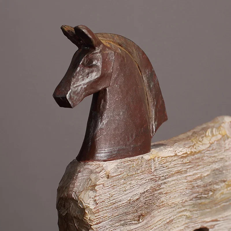 Creative Resin Ornaments the Horse Horse Simulated Animal Sculpture Wood Grain Road Handmade Arts Crafts... - House Of Avana