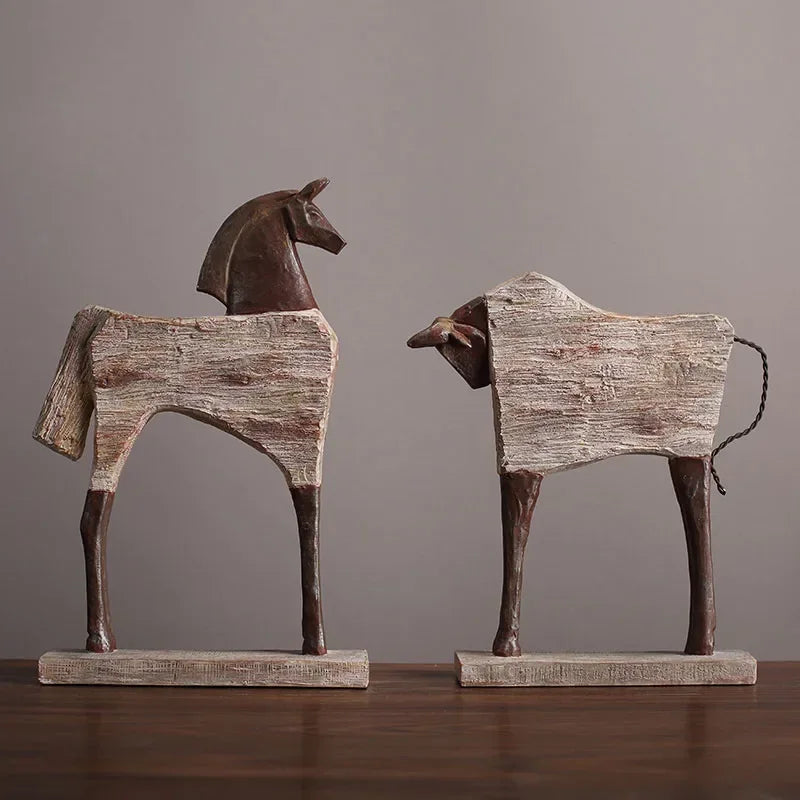 Creative Resin Ornaments the Horse Horse Simulated Animal Sculpture Wood Grain Road Handmade Arts Crafts... - House Of Avana