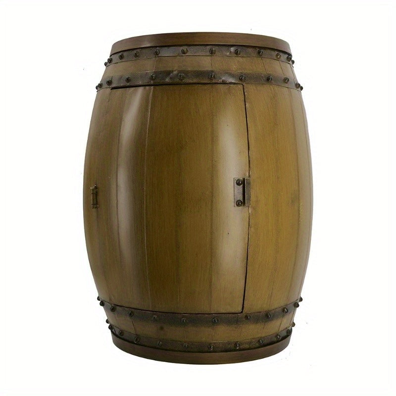 20.5x20.5x24" Rustic Napa Barrel Drum Side Table with Hinged Door & Interior Wine Rack - Fir Wood & Wrought Iron Accent Table for Farmhouse, Industrial, Shabby Chic Decor - Portable Multi-Use Furniture, Table for Living Room, House Of Avana