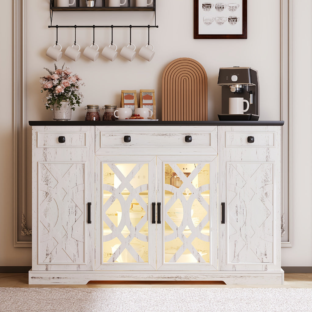White sideboard with decorative elements in a home setting