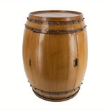 20.5x20.5x24" Rustic Napa Barrel Drum Side Table with Hinged Door & Interior Wine Rack - Fir Wood & Wrought Iron Accent Table for Farmhouse, Industrial, Shabby Chic Decor - Portable Multi-Use Furniture, Table for Living Room, House Of Avana
