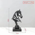 Black horse sculpture with measurements on a white background