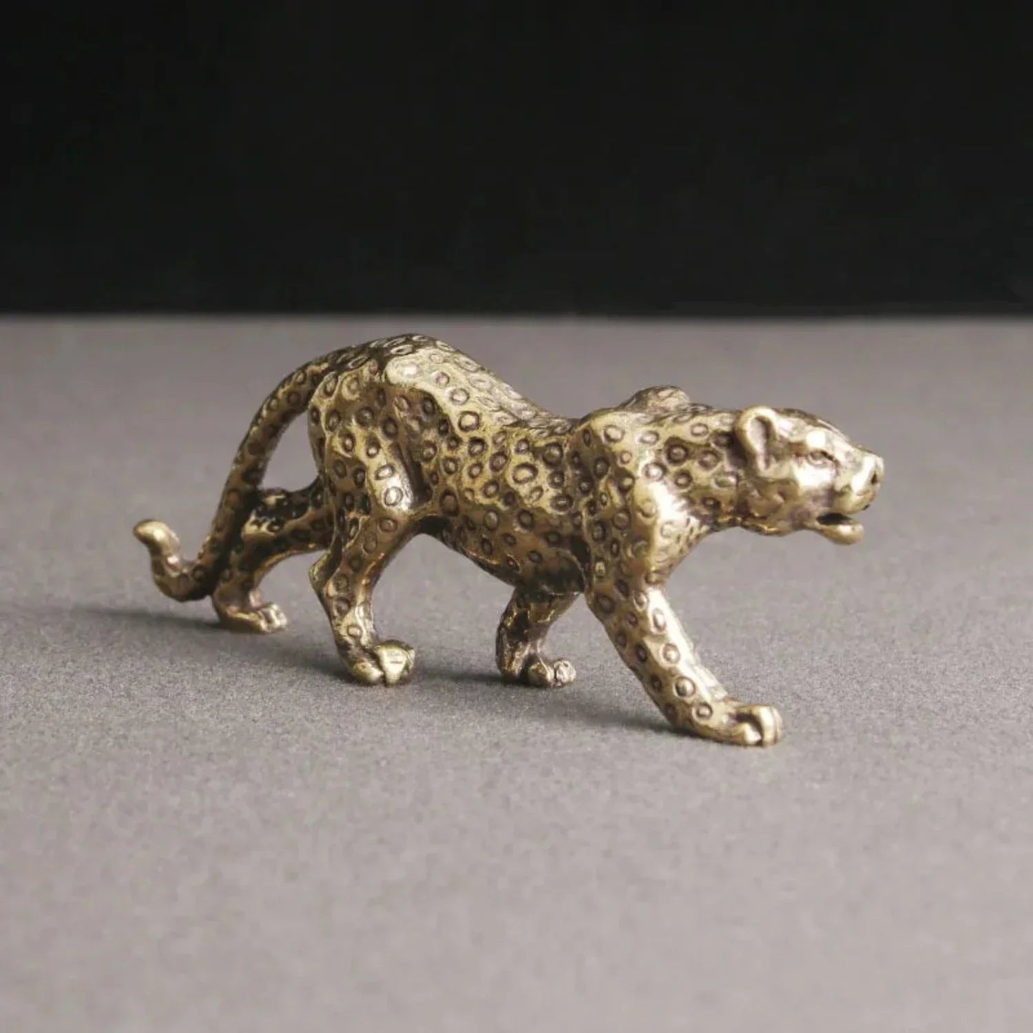 Retro Brass Miniature Leopard Figurine Tabletop - House Of Avana