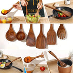 Cooking Spoons - Non-Stick Wooden Teak Set
