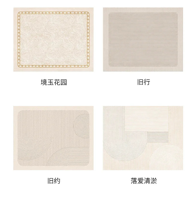 Four different textured tiles with names below on a white background