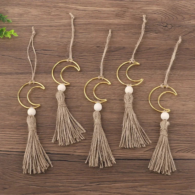Ornament - Wooden Beads Moon Tassel Wall Decor
