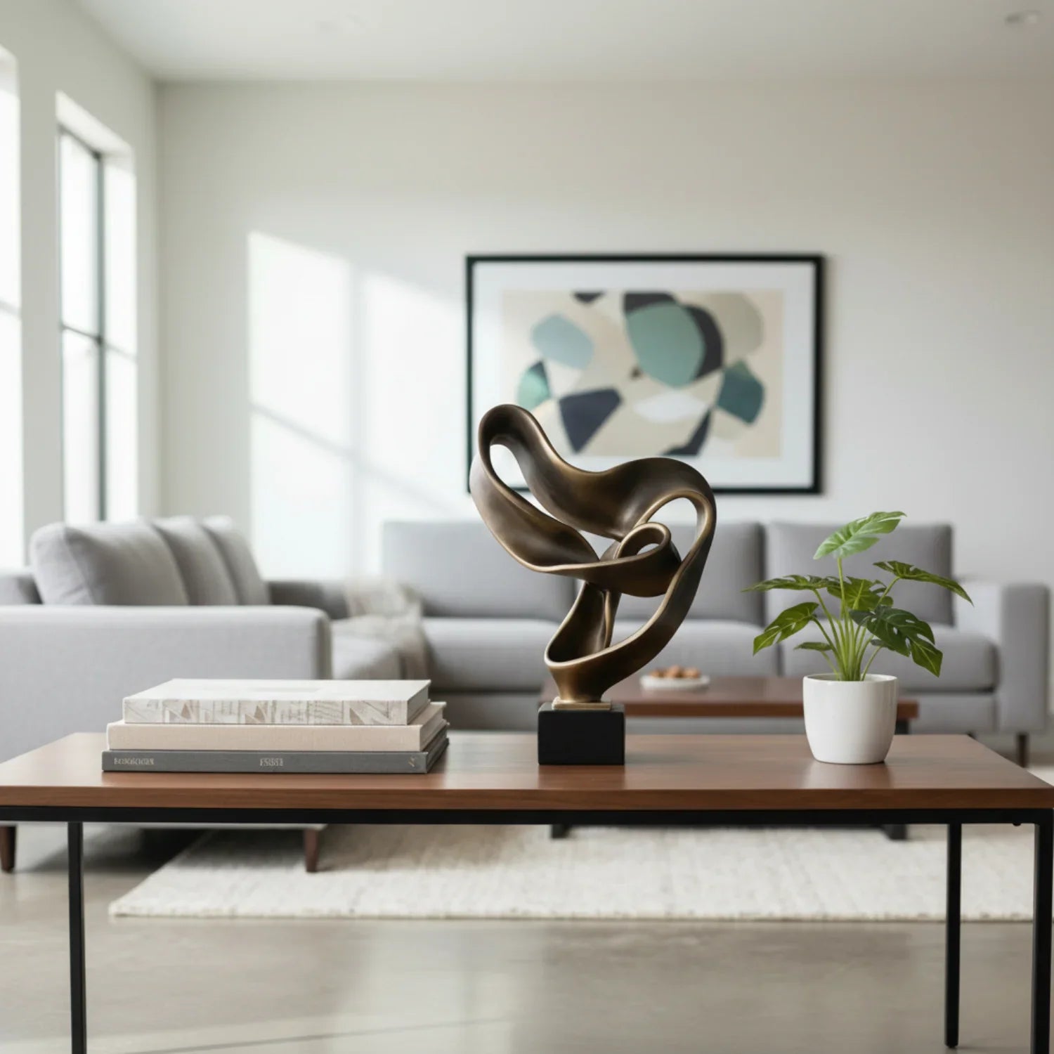 Modern Abstract Ribbon Sculpture – Luxury Resin Home Decor Ornament