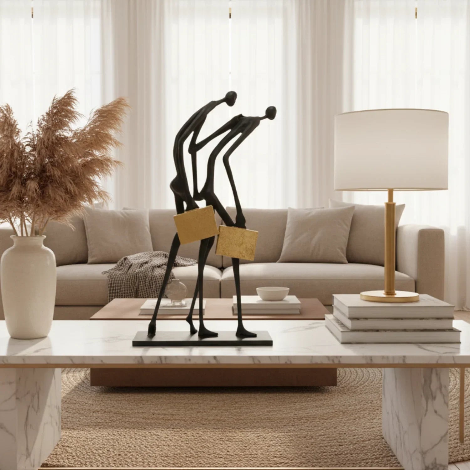 Abstract Teamwork Human Sculpture – Modern Metal Home Decor