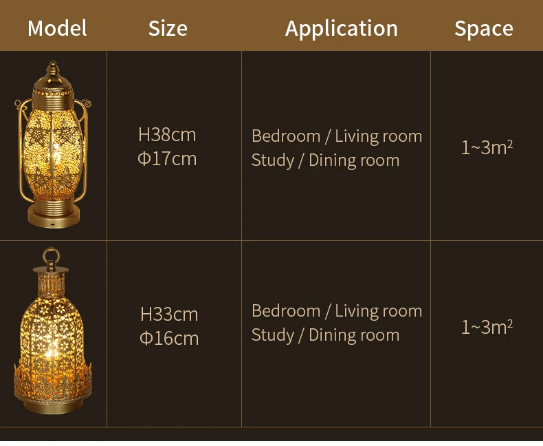 Table Lamp - Portable Iron Art Metal Long