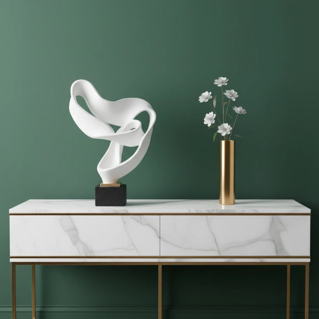 Modern Abstract Ribbon Sculpture – Luxury Resin Home Decor Ornament