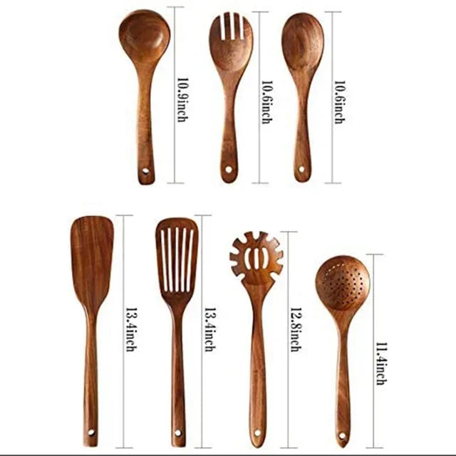 Cooking Spoons - Non-Stick Wooden Teak Set