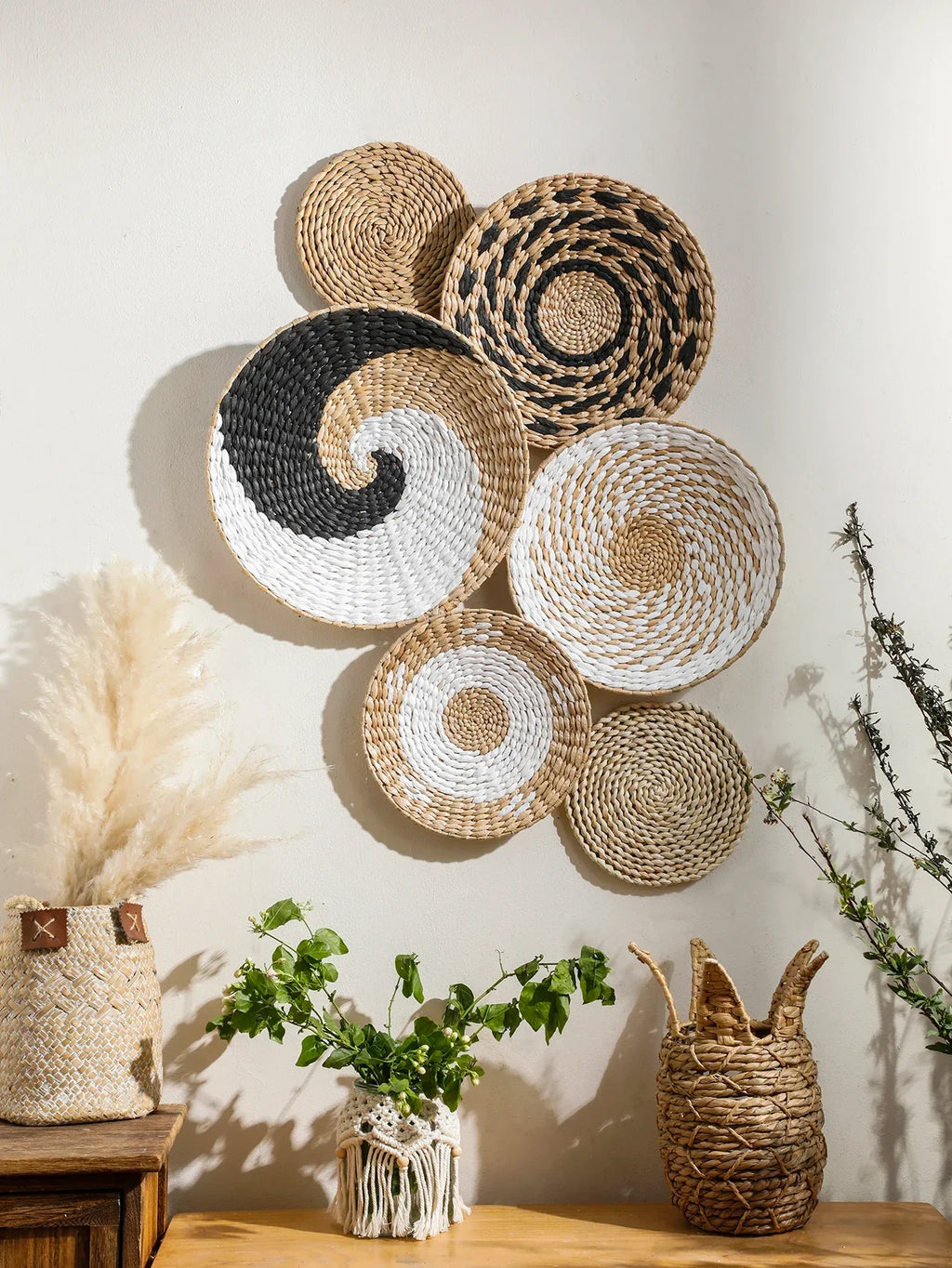 Seagrass Wall Hanging Decor Wall Basket Boho Home Decoration Handmade Natural Wall Art for Kitchen Bedroom Living Room Ornament - House Of Avana