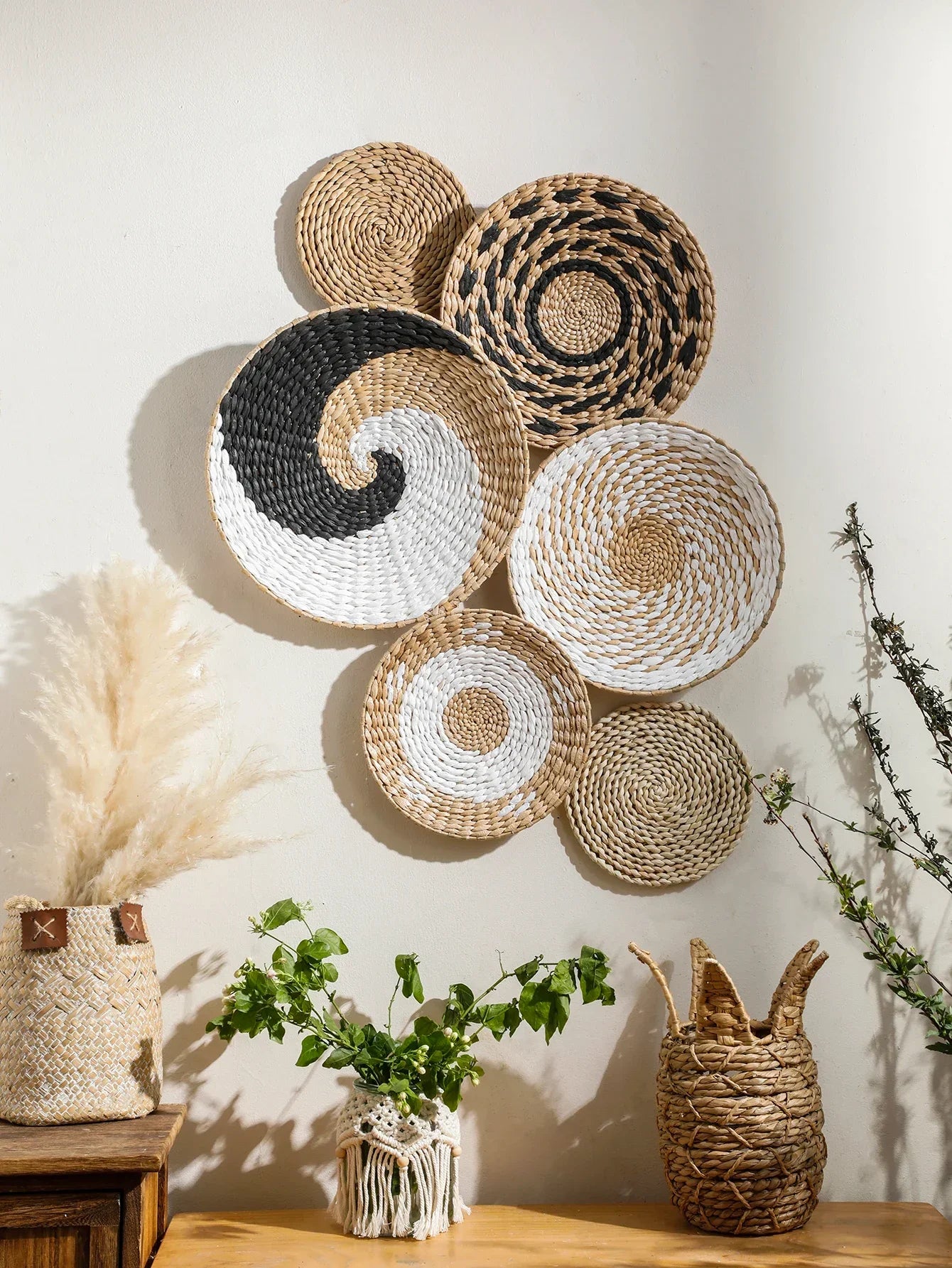 Seagrass Wall Hanging Decor Wall Basket Boho Home Decoration Handmade Natural Wall Art for Kitchen Bedroom Living Room Ornament - House Of Avana