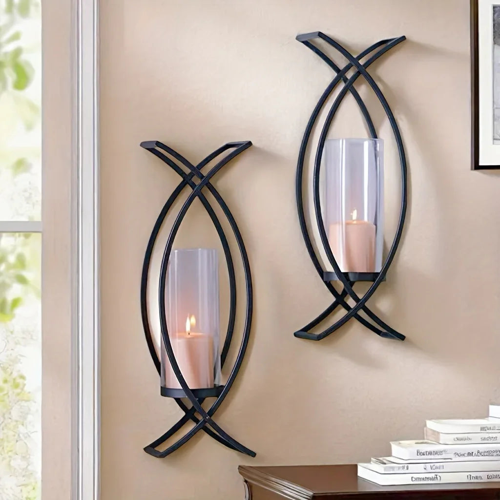 SET OF 2 WALL CANDLE HOLDER with GLASS SHADE House Of Avana