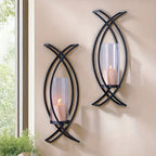 SET OF 2 WALL CANDLE HOLDER with GLASS SHADE House Of Avana