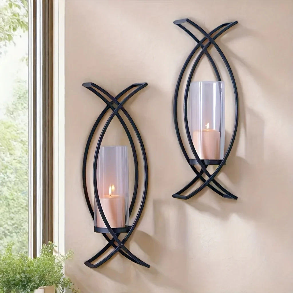 SET OF 2 WALL CANDLE HOLDER with GLASS SHADE House Of Avana