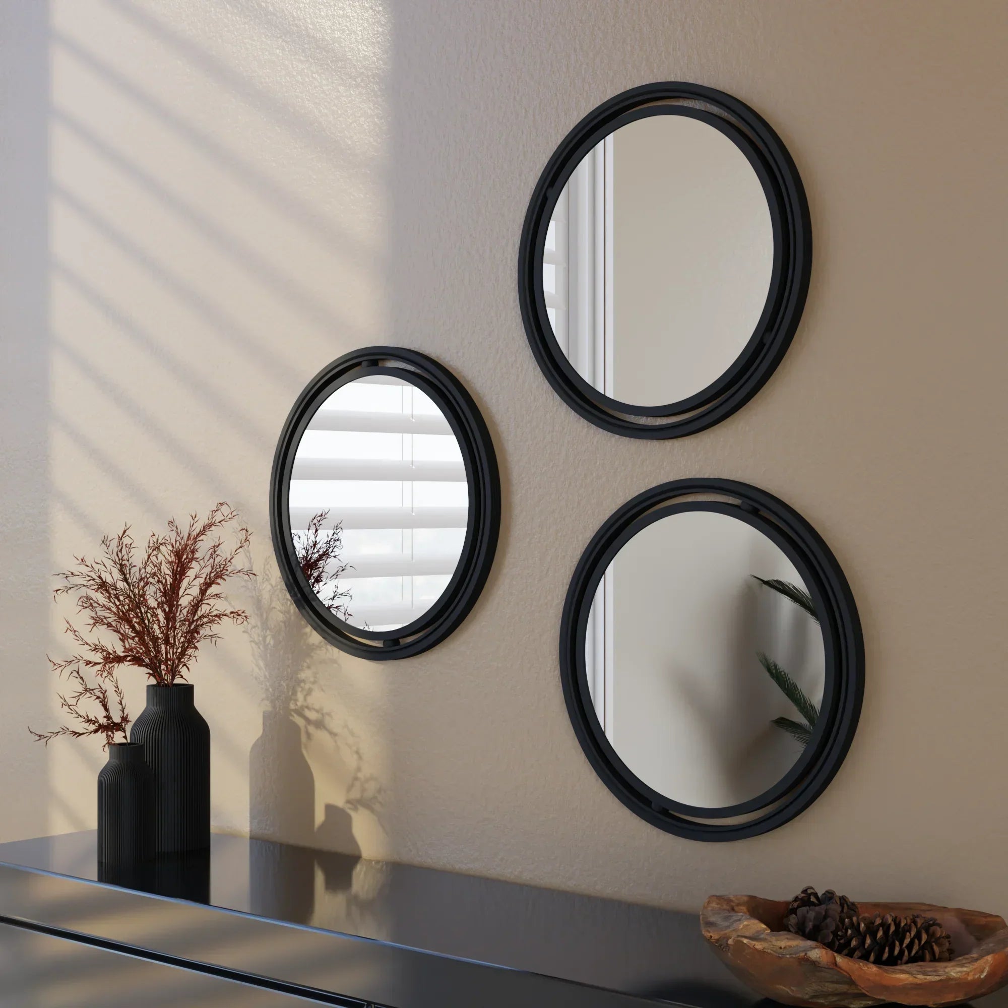 SET OF 3 GLOBE Mirror Modernized Pottery